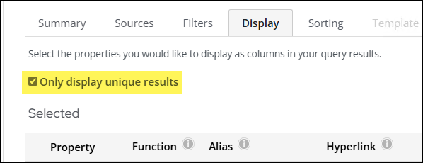 Enabling Only display unique results